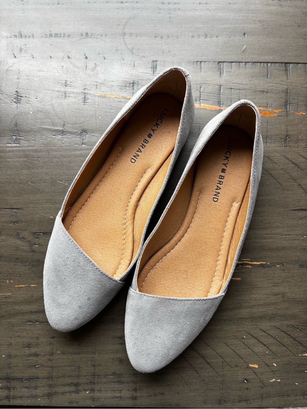Lucky Brand Gray Suede Pointed Toe Flats